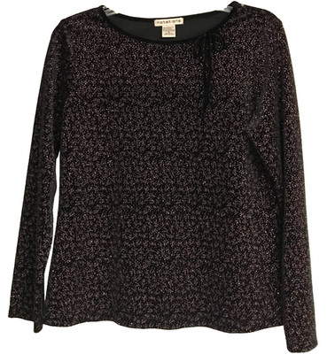Notations Women s Pink Sparkle Black Velour Long Sleeve Top Medium Pullover