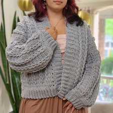 New Gray Crochet Cardigan Open Front Sweater ...