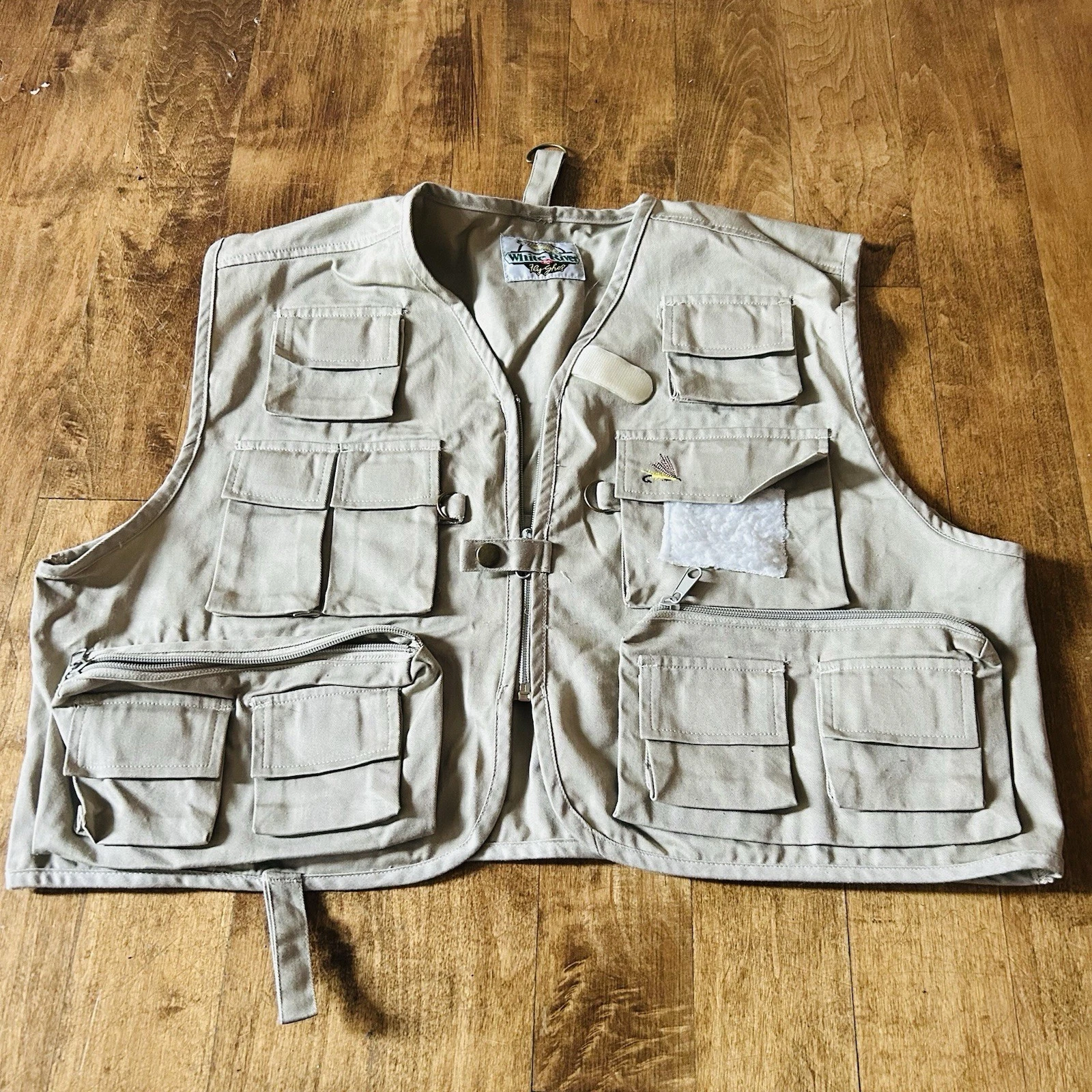 White River Fly Shop Vest Fishing Mens Medium Brown 100% Cotton Full Zip