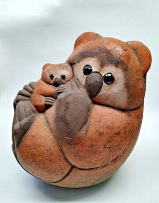 Vintage Large Dane Burr Koala Bear & Baby Cleveland Art Pottery MCM 10-1/2'' T