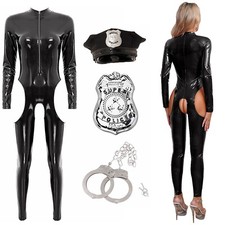 Women Jumpsuit Bodycon Bodysuit Police Rompers Party Cutout Dress Up Cop Outfit
