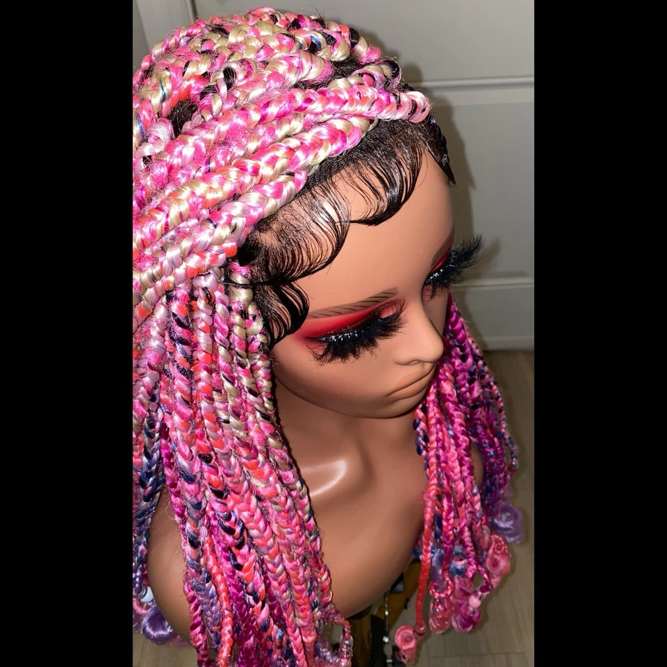 BESTYLEZ216 PELUCAS A MEDIDA *IT GURL* Peluca de encaje completa trenzas largas rosa y púrpura 30 pulgadas Foto 2 de 4