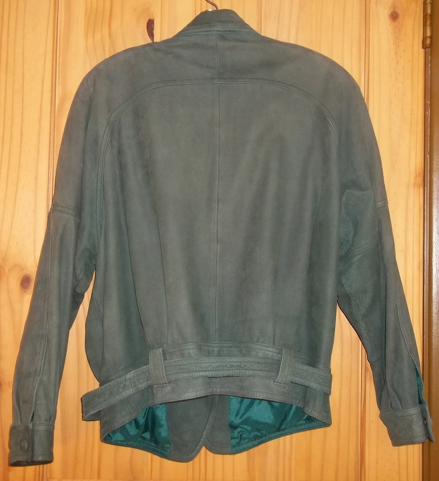 Winlit Green Belted Motorcycle Jacket w/ Wide Lapels, Womens L - Image 2 of 4