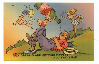 Dreaming Women Alcohol Cigarettes Off Color Risque Comic Art Humor Postcard 