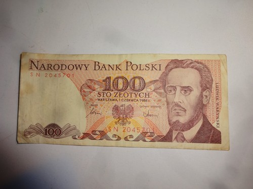 Banknote PRL Poland 100 ZLOTYCH 1986 as in photos