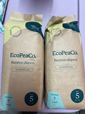 2 EcoPeaCo. Disposable Diapers Organic Bamboo  Viscose Size 5 - 14 Count Total