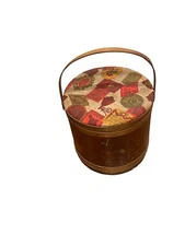 Vintage Lane Legless Round Wood Barrel Style Sewing Storage Box Mid Century Mod
