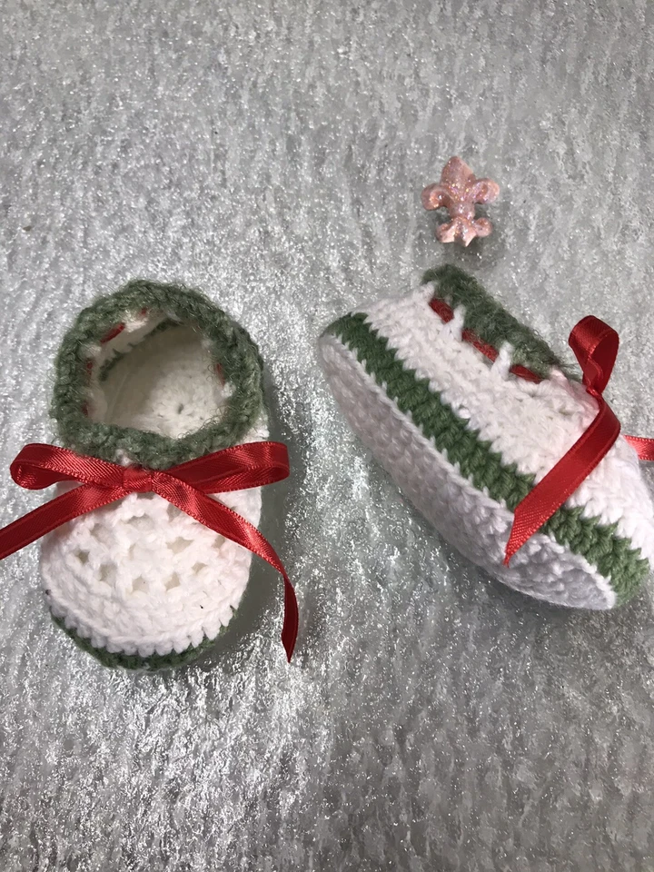 Botines Bebé Crochet Recién Nacido Calcetines Regalo Botines 0-6 Meses Color Blanco Verde Rojo Foto 2 de 4