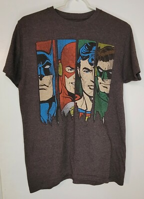 DC Comics Justice League Batman The Flash Superman Gray T-Shirt Size Medium 