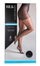 Silk Impressions Sheer 4-Pack Women's Size Small Black High Waisted Pantyhose