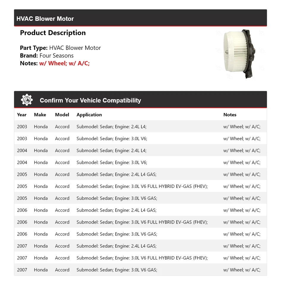 Motor soplador de climatización para Honda Accord 2003-2007 sedán 4 estaciones 2004 2005 2006 Foto 2 de 4