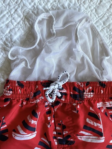 OSHKOSH B’gosh 4T Boys' Swim Trunks Red White Blue Sailboats EUC - Picture 4 of 4