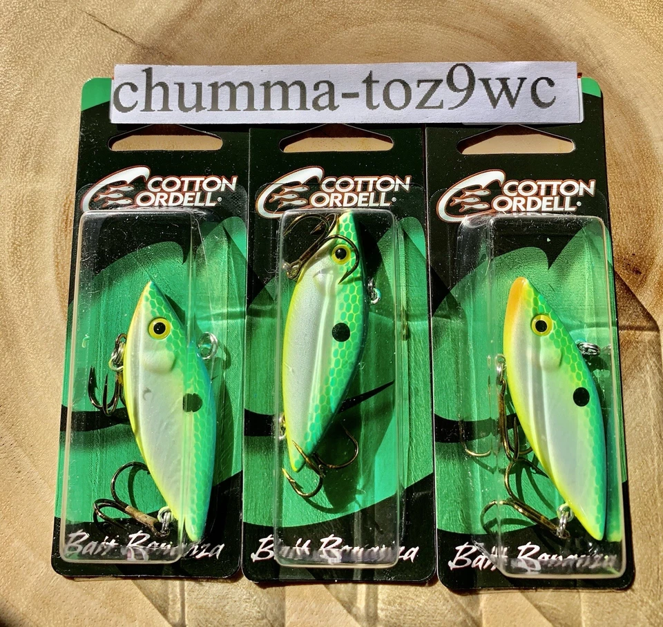 Cebo Bonanza (Lote de 3) Crankbait sin labios, Cordell de algodón, Bajo, ¡NUEVO CON ETIQUETAS! Foto 3 de 4