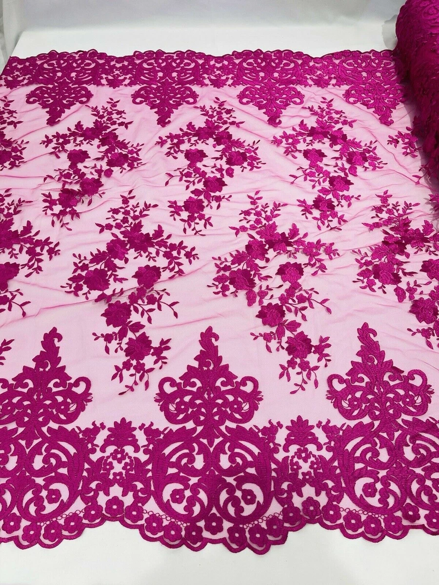 Magenta cheap lace fabric