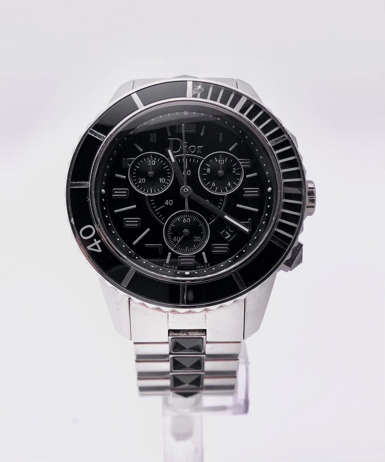 Véritable CHRONOGRAPHE CHRISTIAN DIOR CHRISTAL 38mm acier inoxydable et saphir