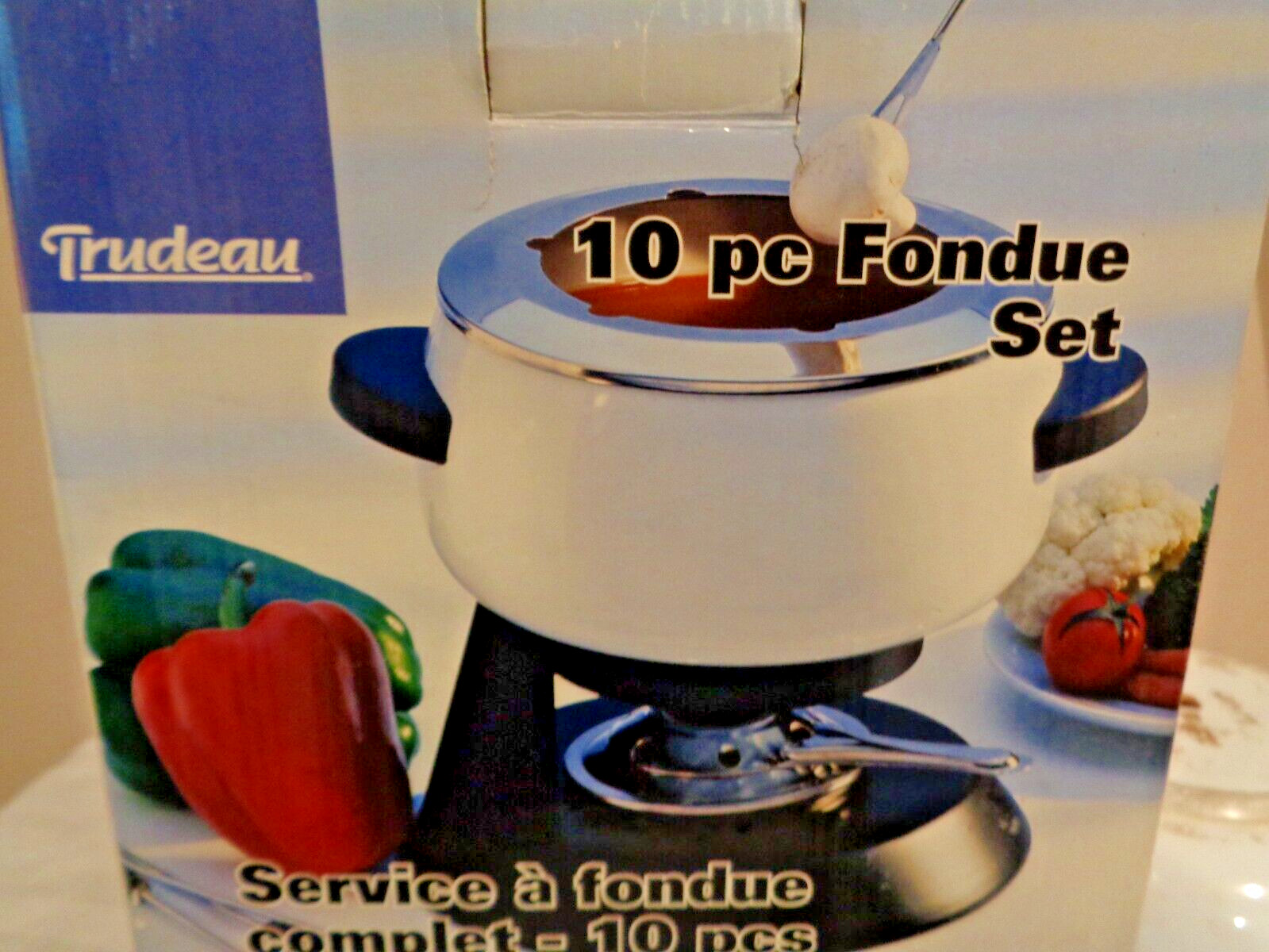 Trudeau 10 Piece Fondue Complete Set With 6 Colored Fork with Holder & Burner