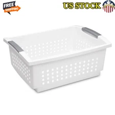Stackable Plastic Storage Basket Organizing Home Office Kitchen & More White New