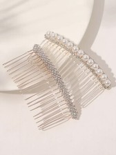 2pcs Rhinestone Decor Hair Comb Elegant Tiaras