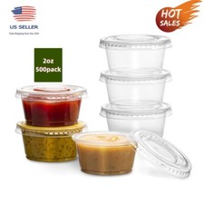 500 Sets - 2 Ounce Disposable Portiion Cups Plastic with Lids, Souffle Portion
