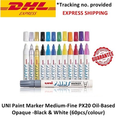 UNI Paint Marker Medium-Fine PX20 Oil-Based Opaque - 60 pcs Black & 60 pcs White