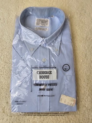 Vintage Carriage House Button-Down Kurzarm Oxford Hemd - 16,5, blau #5932