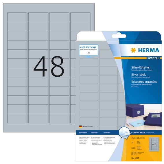 Herma 4097 Etiketten A4 45,7X21,2 Mm Silber Folie GläNzend 1200 St.-image