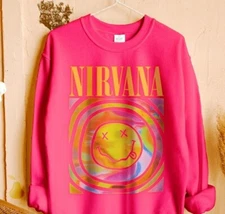 Nirvana Smiley Face Sweatshirt; Nirvana Aesthetic Pink Rainbow Unisex Sweatshirt