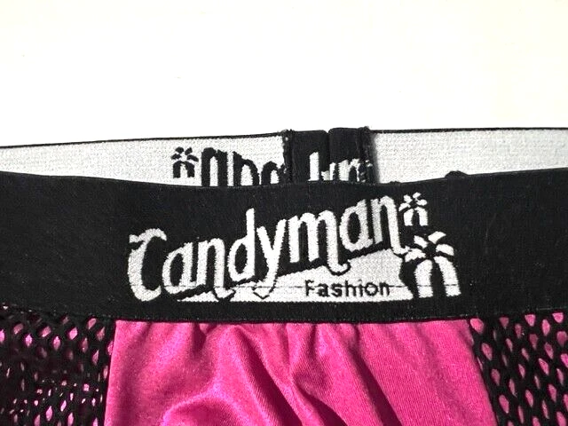 New CANDYMAN Mens Pink Fuchsia Satin Sheen Fishnet Panel Pouch Brief Underwear M - Image 3 of 4