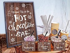 Hot Chocolate Bar Kit Luxury Supplies - Sign Labels Tags - Luxury,Wood Grain