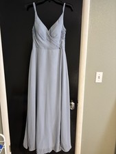 NWT Azazie Davis Bridesmaid Dress Chiffon Long Formal Gown Dusty Blue A4