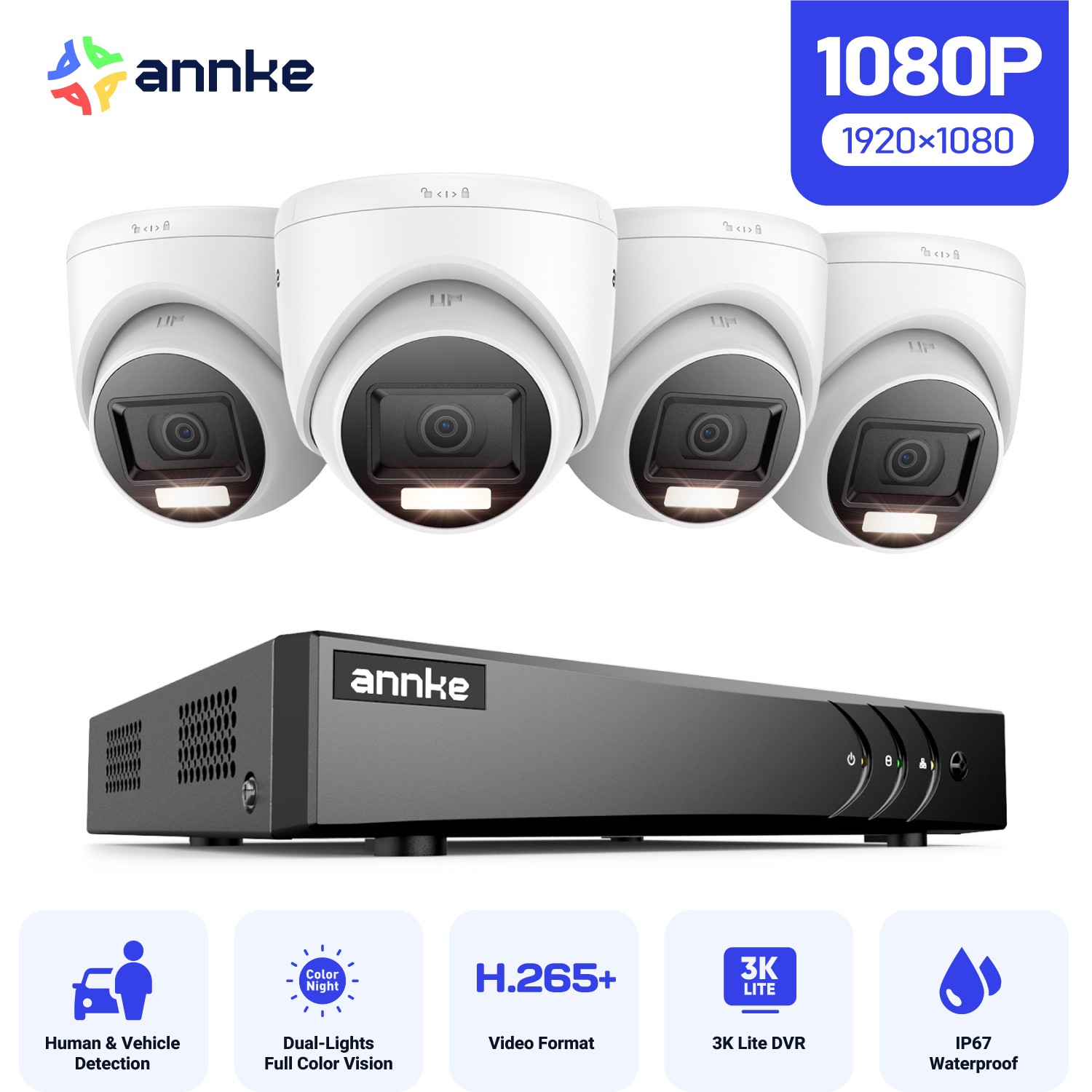 ANNKE 8CH 5MP Lite DVR 1080P CCTV Security Camera System Out