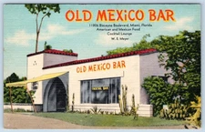 1930-40's OLD MEXICO BAR COCKTAIL BAR MEXICAN RESTAURANT VINTAGE LINEN POSTCARD