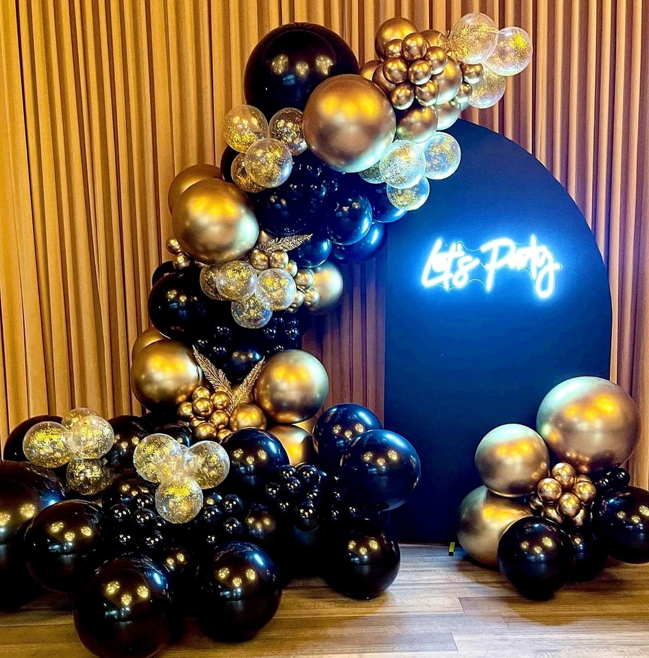 Kit Guirnalda Globos Oro Negro, 100 Piezas Negro Dorado Metálico Cromo y Dorado C... Foto 4 de 4