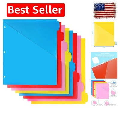 Durable 8-Tab Binder Dividers with Clear Pocket - 1 Set, Reusable Plastic Div...