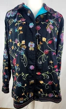 The Quacker Factory Black Embroidered Beaded Button Front Jacket Women's Small