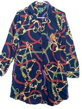 Lauren Ralph Lauren Nightgown Womens M Crest Pockets Button Equestrian Chain