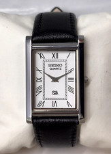 Vintage Refurbished Seiko Slim Tank White Quartz Japan Men's Wrist Watch
