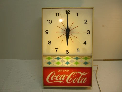 Vintage Original Electric 1960s Coca Cola Advertising Clock Lighted For Repair