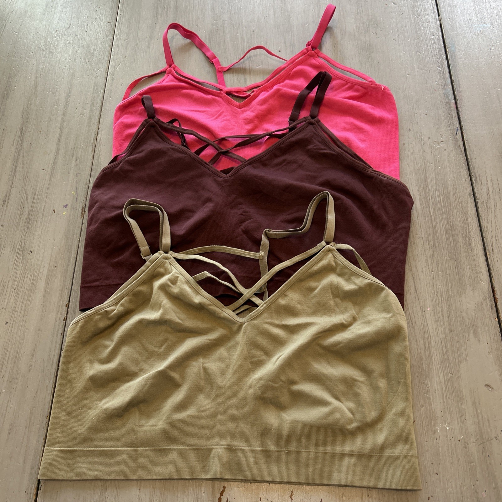 Cacique Bralette Lot of 3 Green Brown Pink Sz 18 20 Sleep Lounge Bra-image