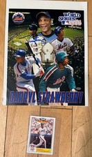 Darryl Strawberry autograph on 1986 World Series flyer plus 1986 All Star Card