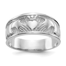 14k White Gold Ladies Polished Claddagh Band Ring Size 7