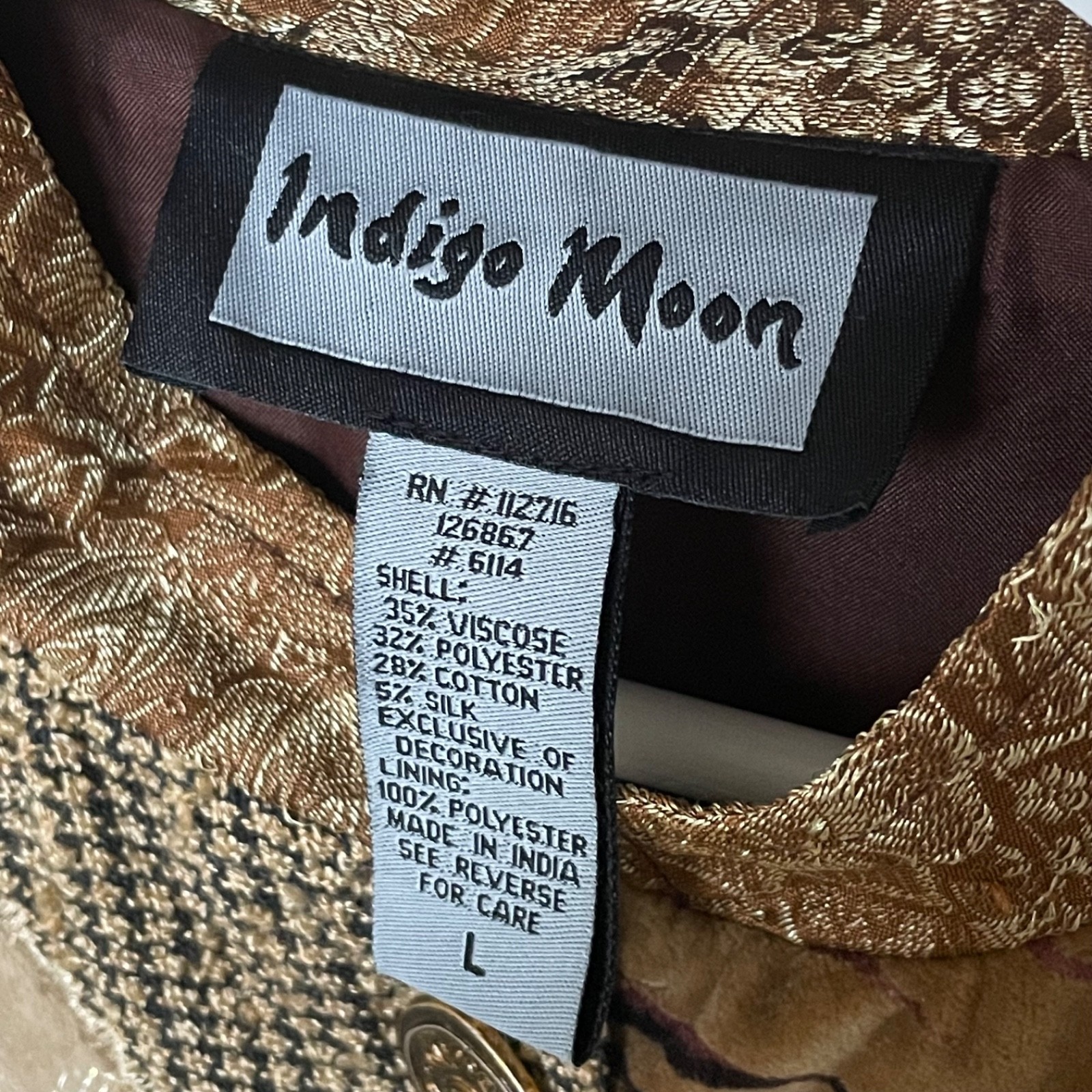 Indigo Moon Patchwork Tapestry Jacket Size L Boho… - image 3