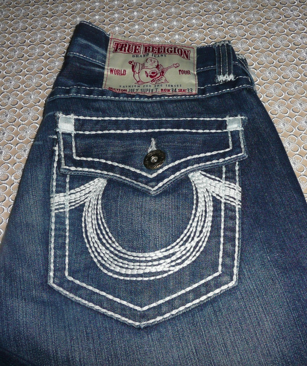 NWOT True Religion Joey Super T Thick Stitch Med Blue Jeans 34 x