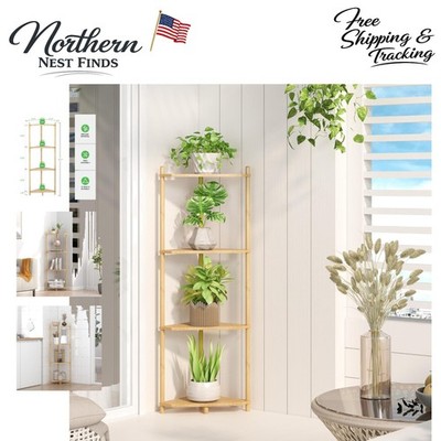 Stylish 4-Tier Bamboo Corner Shelf Stand - Lightweight & Easy to Assemble