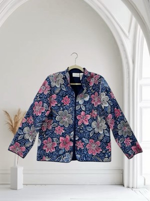 Alfred Dunner Quilted Jacket Women s Size 10 Multi Floral Lightweight Open Front