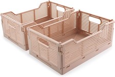 2-Pack Foldable Crates Plastic Storage Baskets Crate Organizing Collapsible