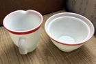 Vintage PYREX Creamer & Sugar Bowl White, Pink Stripes w/"PYREX" raised letters