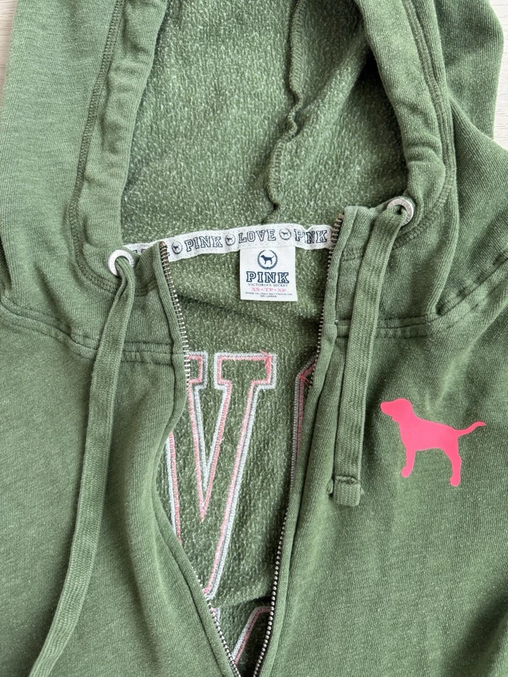 Victoria's Secret ROSA Cremallera Completa Sudadera con Capucha Verde XS Foto 4 de 4