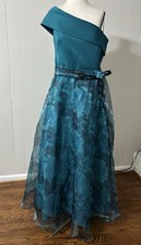 Eliza J Women's Green Floral Organza One-Shoulder Self-Tie Gown Dress Sz 12 NWT