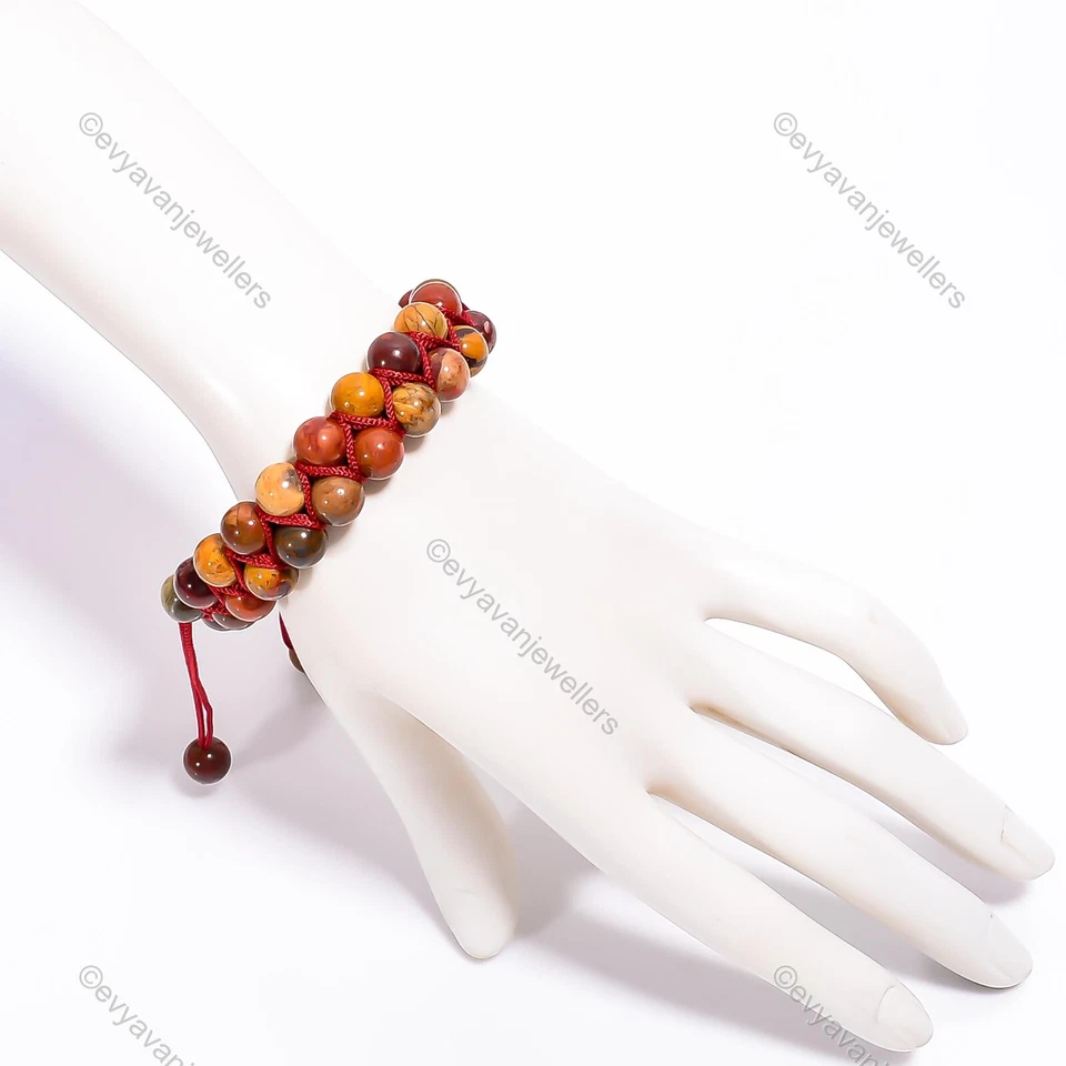 Mookaite Gemstone 925 Sterling Silver Beaded Adjustable Bracelet For Girls - Image 4 of 4